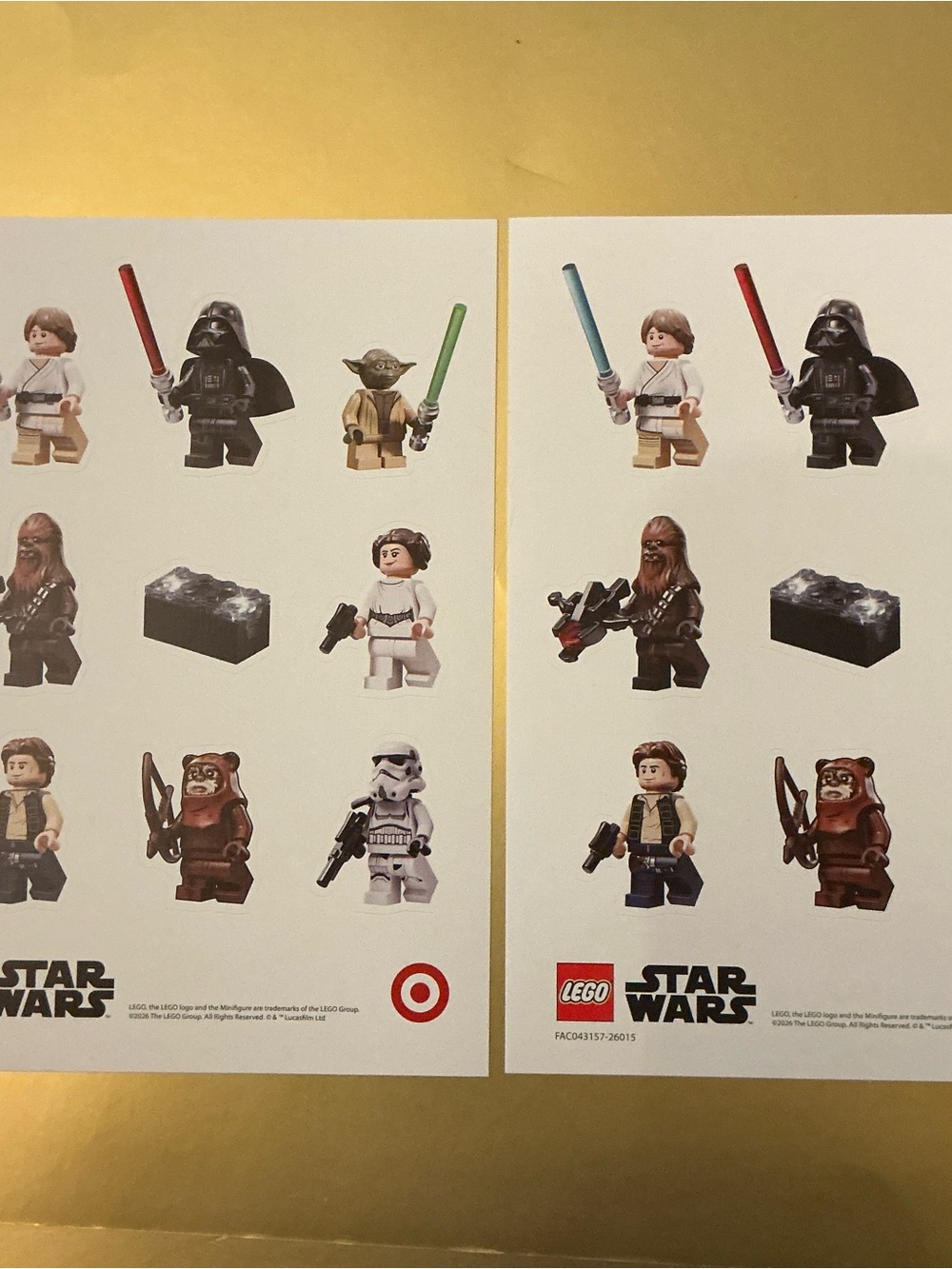 2 Sheets of LEGO Star Wars Minifigure Stickers